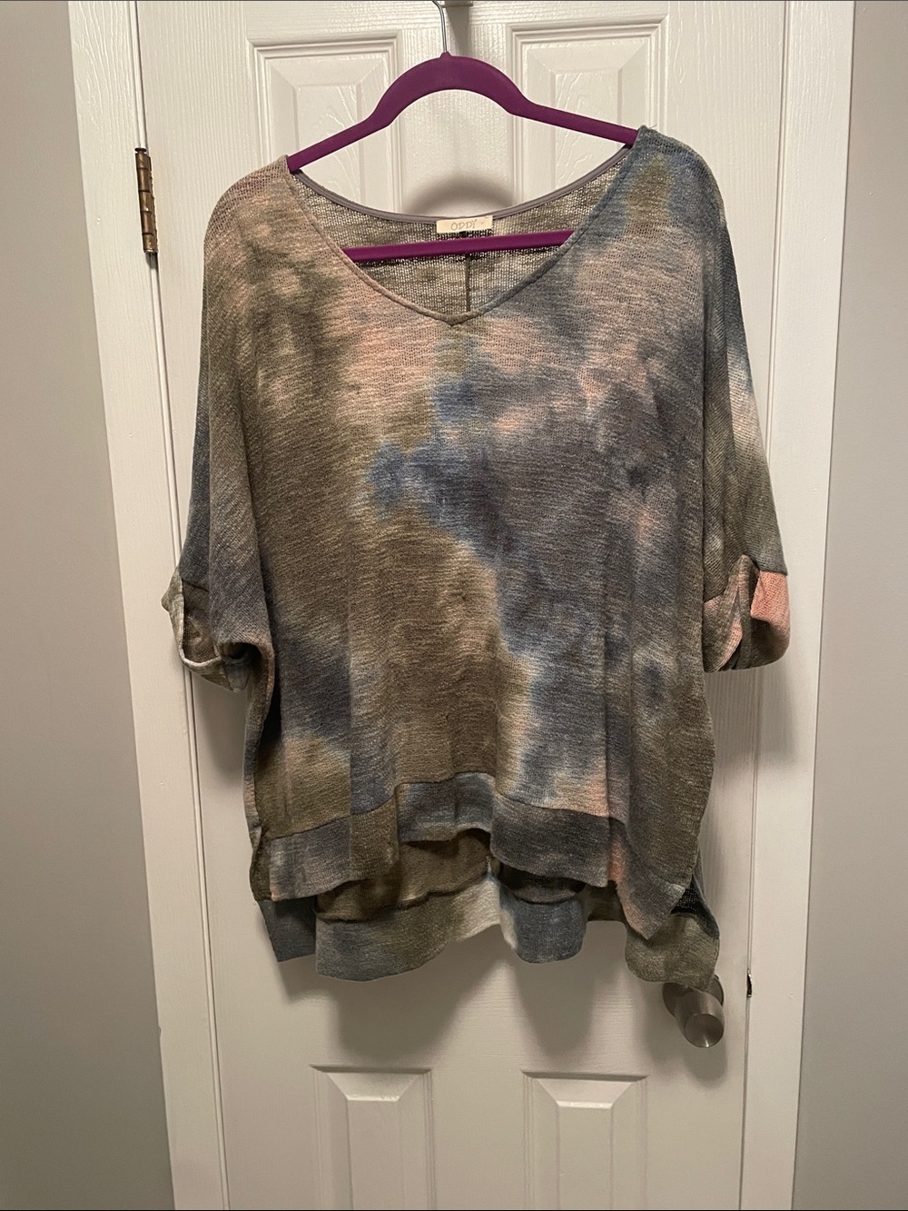 Oversized Tie-Dye V-Neck Top - Multicolor